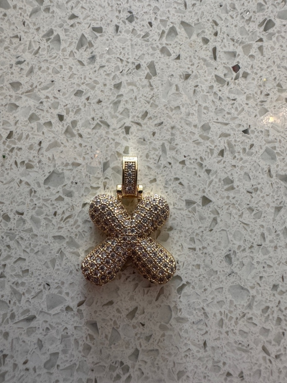 Gold Tone Pave Crystal Flower Pendant Necklace Charm